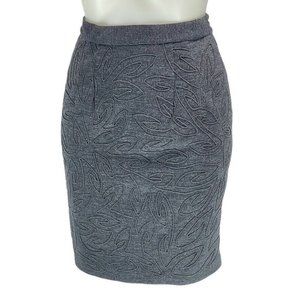 CARMEN MARC VALVO Pencil Midi Gray Embroidered Straight Petite Size 4P Vintage